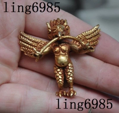 Old Tibet bronze 24K gold gilt Evil spirits Garuda buddha statue amulet Pendant - Image 1 of 4