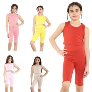 Mädchen Crop Top & Shorts Set Kinder 5 - 13 Jahre Sommer Trägertop Radshorts - Bild 1 von 27