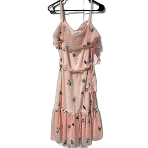 Neu mit Etikett Betsey Johnson bestickt rosa Rüschen Rüschenkleid Größe 14 Petite - Bild 1 von 10