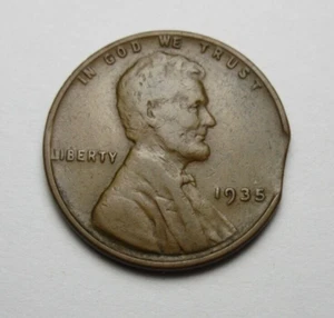 ERROR CLIPPED PLANCHET 1935 LINCOLN WHEAT CENT - Picture 1 of 2