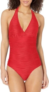 Anne Cole Womens Textured Halter Band One Piece Swimsuit Red Size 14 - Picture 1 of 2