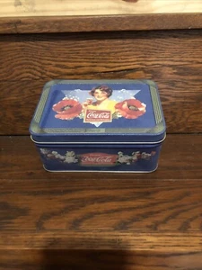 Vtg-Coca Cola Tin 1940s Reproduction "poppies" Collectible Storage Box Hinged - Picture 1 of 6