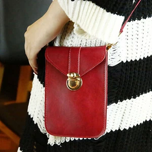 Mini Mobile Phone Bag With Back Side Clear Touching Screen PU Leather Bag - Picture 1 of 5
