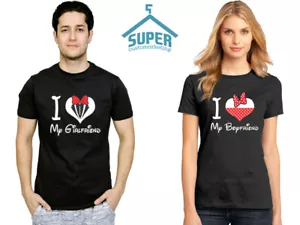 I Love My Girlfriend Boyfriend HEART Couple Tshirts Matching Tee Shirts - Picture 1 of 4