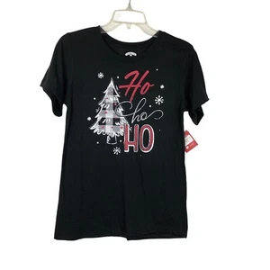Holiday Time Women's Ho Ho Ho Christmas Tree Holiday T-Shirt Black Size S NEW - Picture 1 of 4