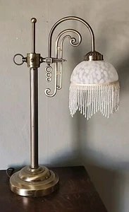 Art Deco Style Bridge Arm Table Lamp art nouveau 21” Tall wBeaded Glass Shade - Picture 1 of 18