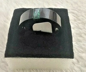 Men's Size14 Stainless Steel Black Square Band/Green Floating C/Z Ring - Picture 1 of 3