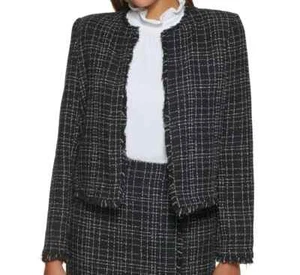 Calvin Klein Women's Multicolor Fringe-Trim Open-Front Tweed Jacket Size 22W - Picture 1 of 7