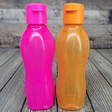 2 Tupperware 16oz ECO Water Bottle Hot Pink Orange Sparkle Reusable Flip Top EUC