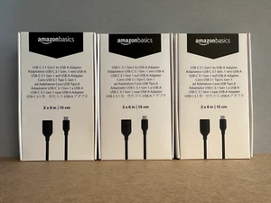 x3 Amazon Basics USB-C to USB-A 3.1 Gen1 Female Adapter Cable 5Gbps USB-IF, Blk - Photo 1 sur 8
