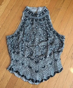 VinTagE 90s PAPELL BOUTIQUE EVENING Womens Silk Sleeveless Beaded Top L HEARTS! - Picture 1 of 8