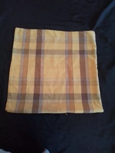 Pottery Barn PIllow Cover 20x20 Yellow Brown Plaid Linen Cotton Blend Zip Close - Picture 1 of 10