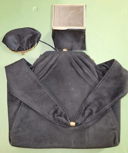 Vintage 1950's ladies faux suede handbag with coin purse and mirror - Bild 1 von 5
