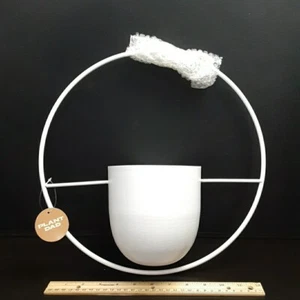Plant Dad White Metal Hanging Planter Indoor-Outdoor Mid-Century Minimalist - Picture 1 of 5
