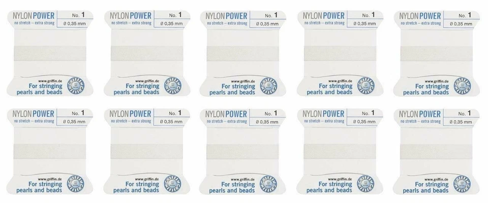Paquete de 10 cuerdas de cuentas de nailon Griffin blancas #1 6,5' con aguja​ Foto 1 de 1