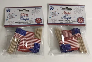 100 Pack USA American Flag US Toothpick Flags, Cocktail Picks Mini Stick Cupcake - Picture 1 of 4