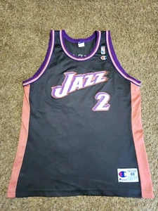 Vtg Champion NBA Utah Jazz Deshawn STEVENSON #2 NBA Jersey Black Sz 44 L 48 XL - Picture 1 of 13