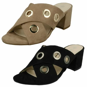Ladies Anne Michelle Mid Heel Microfibre Slip On Cross Over Vamp Mules