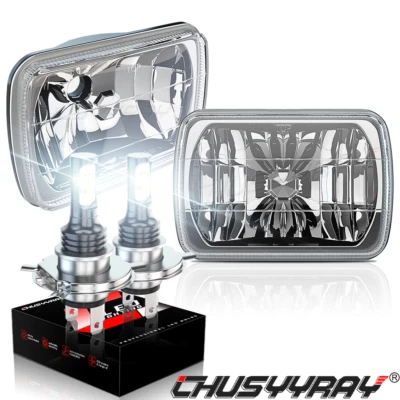 Par de faros LED cromados de haz alto/bajo Fit H6054 Dodge D150 D250 D350 5x7" 7x6" Foto 1 de 4