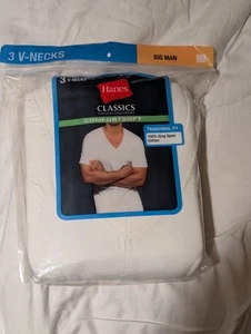 MAGLIETTE COMODE HANES COMFORT SOFT UOMO BIANCHE SCOLLO A V 3 PEZZI TAGLIA 3X BIG MAN - Foto 1 di 6