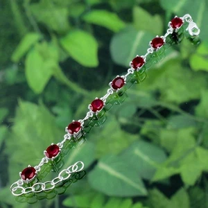 Red Garnet Gemstone Handmade 925 Sterling Silver Jewelry Bracelet Size-7-8" - Picture 1 of 14