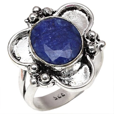 Joyería de plata hecha a mano con piedras preciosas de zafiro azul "7,5" Foto 1 de 4