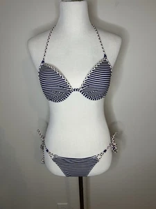 Victoria’s Secret Swimsuit Bikini Top And Bottom Braided Stripe Sz Small - Picture 1 of 7