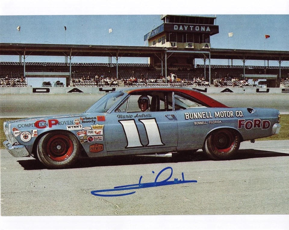 Foto 8x10 firmada autografiada por Mario Andretti Racing NASCAR 1967 Daytona 500 Foto 1 de 1