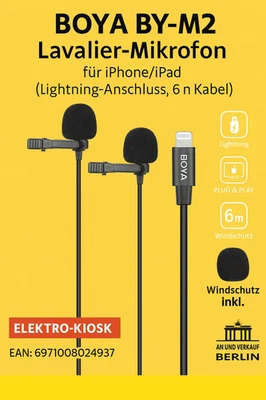 🎤 BOYA BY-M2D Lavalier Handy Mikrofon – Lightning Anschluss für iPhone & iPad ✅ - Bild 1 von 4