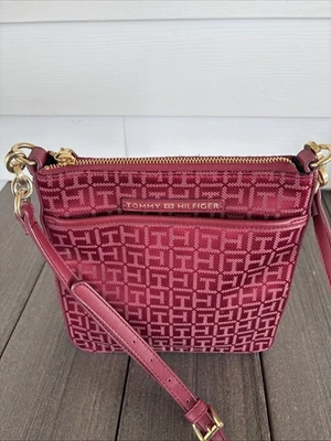 Tommy Hilfiger Crossbody Square Monogram Jacquard Bag Maroon Red - Image 1 of 4