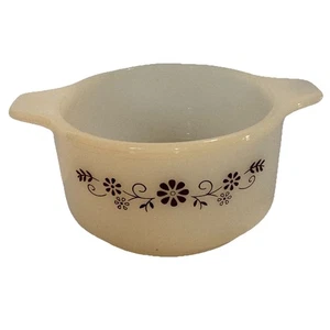 Vintage Dynaware Pyr-O-Rey Round 4.5" Casserole Dish White/Brown Flowers - Picture 1 of 6