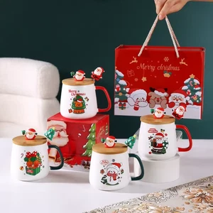 Juego de cajas de regalo de tazas de Navidad de lujo taza de cerámica muñeco de nieve y tazas de Papá Noel con tapa - Imagen 1 de 8