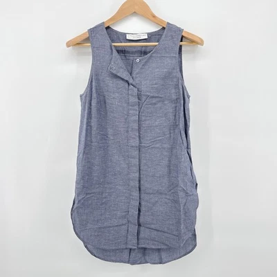 INTERMIX Derek Lam 10 Crosby Grande Azul Sin Mangas Top Camisa Algodón Lino Informal Foto 1 de 4