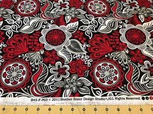 2011 Red Floral 100% cotton fabric sold by the yard #1755 - Picture 1 of 1