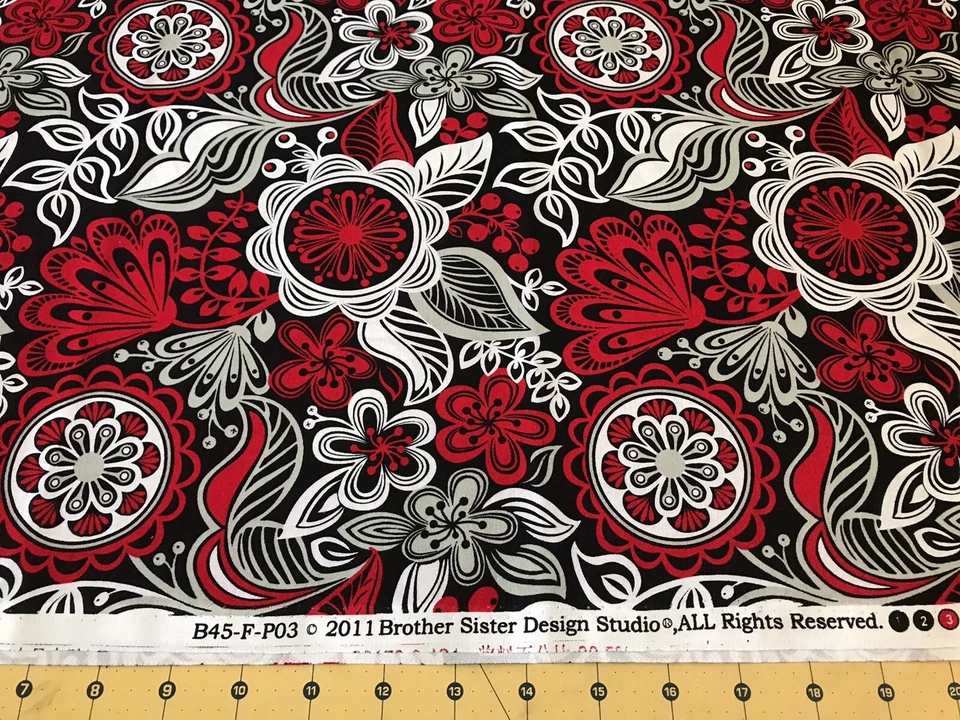 2011 Red Floral 20" X 44" 100% cotton fabric #1755 - Image 1 of 1