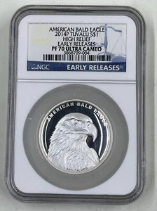 2014P Tuvalu S$1 NGC PF70 Ultra Cameo American Bald Eagle High Relief - Picture 1 of 4