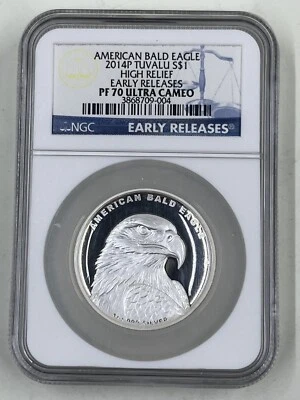 2014P Tuvalu S$1 NGC PF70 Ultra Cameo American Bald Eagle High Relief - Image 1 of 4