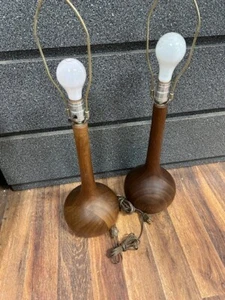 Very Rare --Pair of Danish teak lamps 18" Large MCM Table Lamps Tested WORKS - Picture 1 of 5