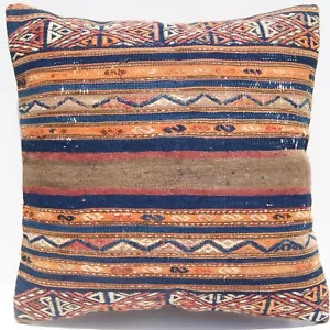 24"X24" SEAT PILLOW URBAN KURDISH KILIM RUG PILLOW CASE SQUARE WOOL AREA RUGS - Picture 1 of 3