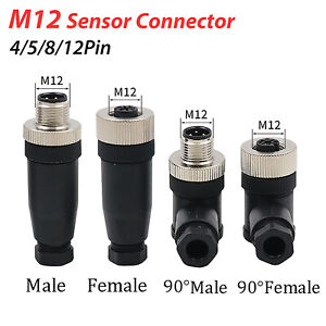 M12 Sensor Connector 4/5/8/12 Pin Male/Female Straight/Right Angle Plug 0cn PG7