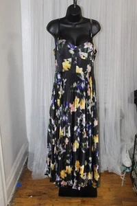 ML Monique Lhuillier Ella Floral Satin Midi Pleated Dress. Sz. 14 - Picture 1 of 13