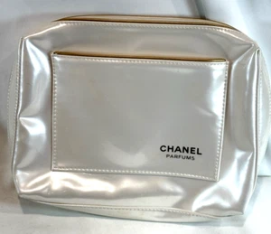 CHANEL Parfums Cosmetic Pouch Travel Bag Makeup Case, Pearl White Vinyl Zippered - Picture 1 of 9