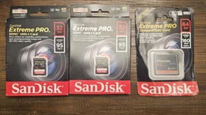 (2)SanDisk 32GB Extreme PRO SD SDHC SDXC Card & (1) SanDisk Extreme Pro 64GB - Picture 1 of 3