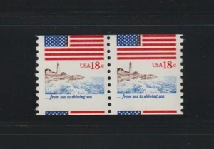 US EFO ERROR Stamps: #1891 Flag, Lighthouse: Miscut coil pair! MNH - Picture 1 of 2