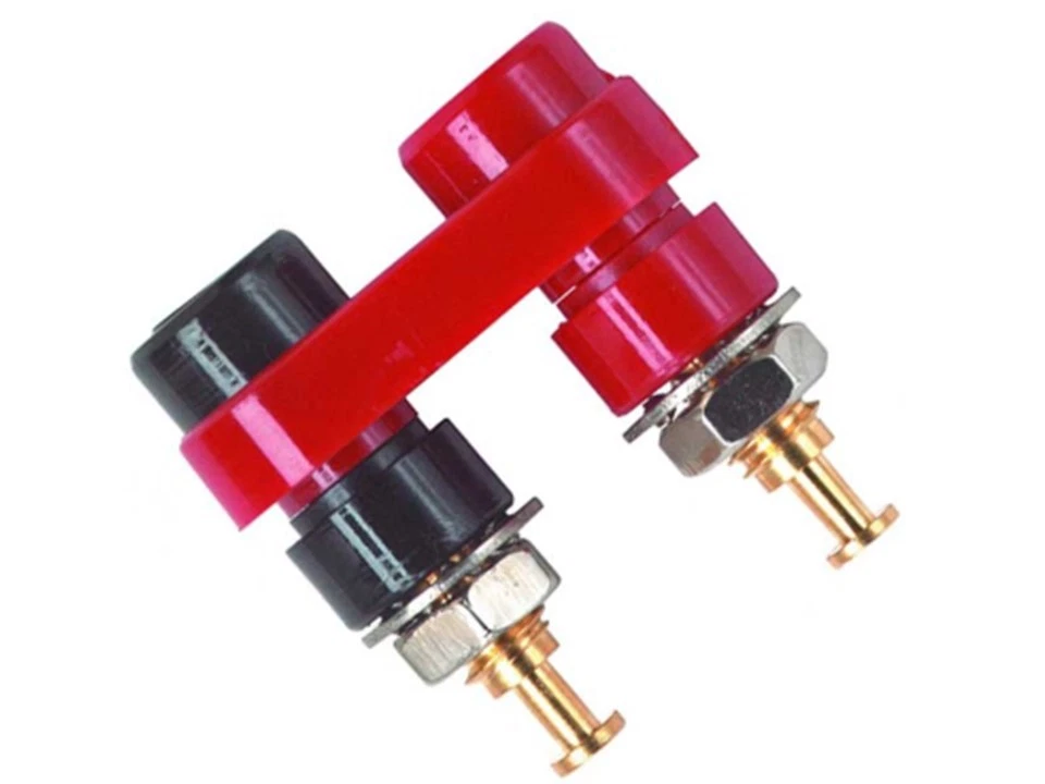 POMONA 2143-2 DOUBLE MINIATURE BANANA JACK BLK/RED ON RED BASE - Image 1 of 3