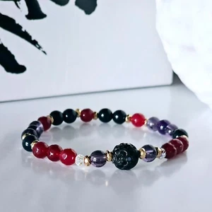 Rubin + Saphir und Amethyst Armband Positive Energie Steine 6mm Länge 17cm - Bild 1 von 6