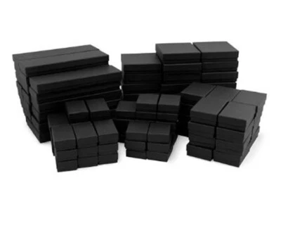 Matte Black Cotton Fill Jewelry Gift Boxes Cardboard Supplies Display Packaging - Image 1 of 4