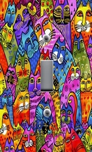 ALL SIZES Light Switch Plate Cover LAUREL BURCH FUN FESTIVE FELINE FROLIC CATS - Picture 1 of 26