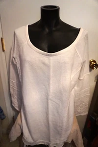Free People Top White Pullover distressed Top Lace Accents Long Sleeved Size Med - Picture 1 of 4
