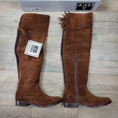 Bota Frye Molly Borla Sobre la Rodilla OTK Marrón Gamuza Talla 5.5 Vaquera Occidental  Foto 1 de 4